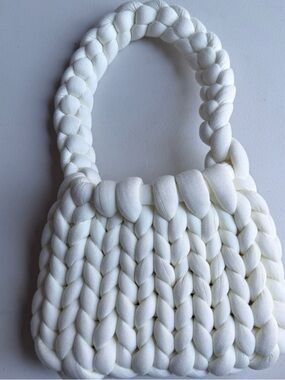 12x20” Cream Braided Knit Tote Bag - Unbranded